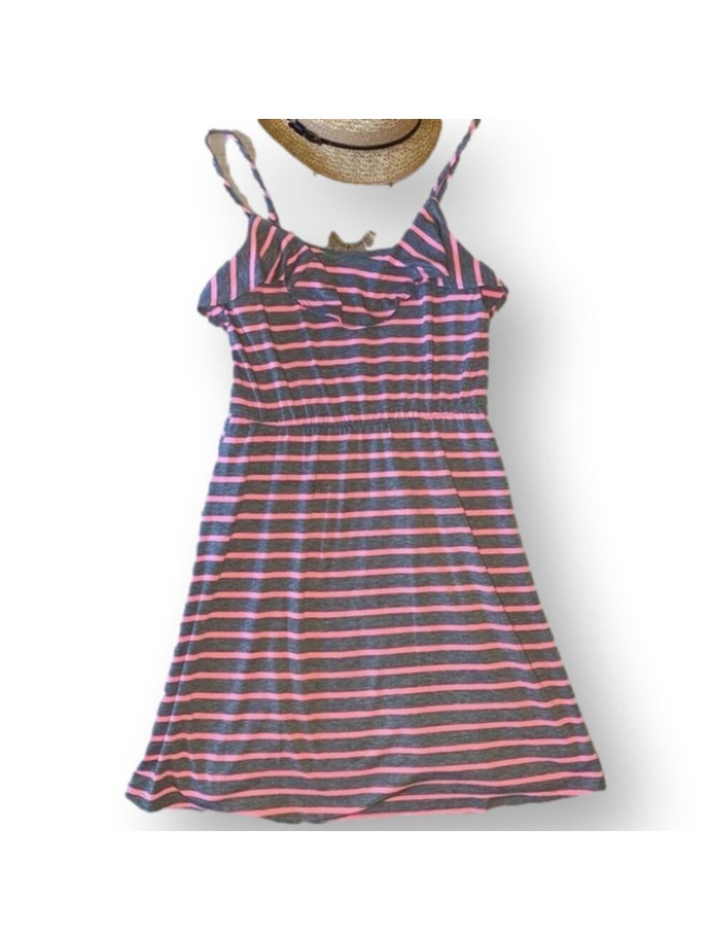 $5 add on. Mossimo Sundress, grey and coral striped.